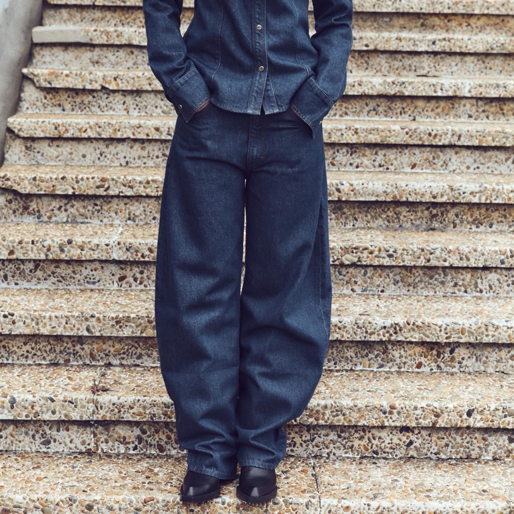 Zara dark blue barrel jeans